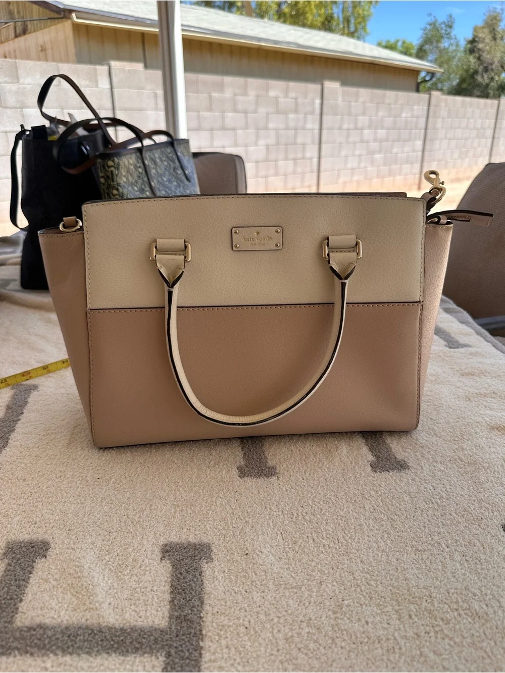 kate spade Cream and Blush Leather Satchel with Gold Hardware